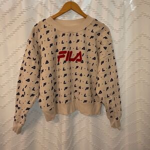 Fila Womens Cream All Over Logo Print Crewneck Sweatshirt Red Logo 1X 21A9B660B7